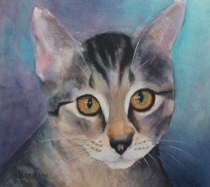 Watercolour painting by Lynn Robinson of Misty the Cat