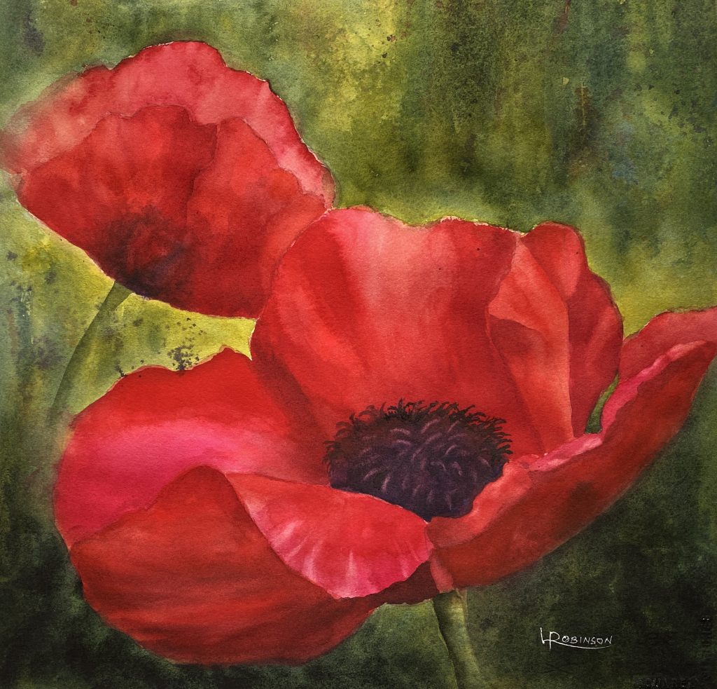 Watercolour painting by Lynn Robinson of Red Poppies "Bold and Beautiful"