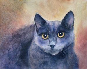 Watercolour painting by Lynn Robinson of Chloe the Cat
