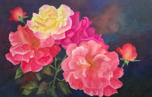 Watercolour Painting by Lynn Robinson of Multicoloured Roses