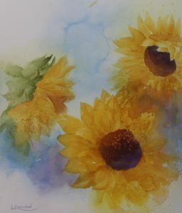 Watercolour painting by Lynn Robinson of sunflowers