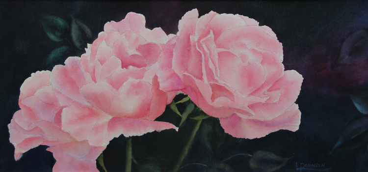 Watercolour paining by Lynn Robinson of pink roses